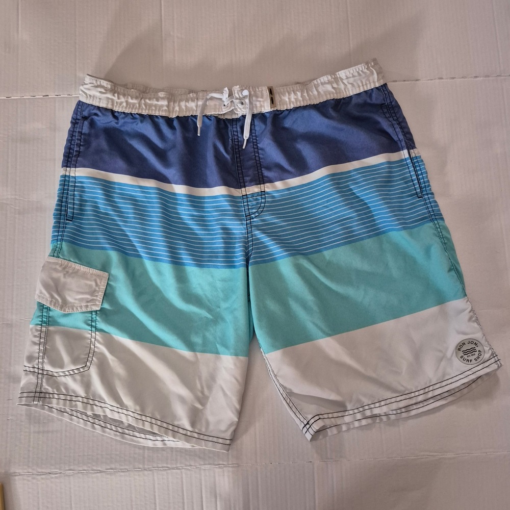 Ron Jon Surf Shop Board Shorts Mens XL‎ Blue Teal Striped Excellent
